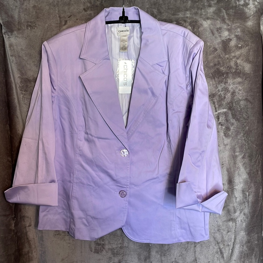 NWT Chico’s Size 3 (16) Smart Sateen Merrin 7/8 Jacket Color: Lovely Lilac